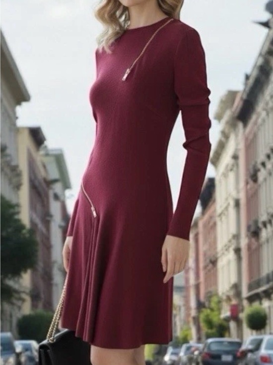 Stella McCartney Dresses & Skirts - Stella McCartney Long-Sleeve Wine Red Fit-and-Flare Dress